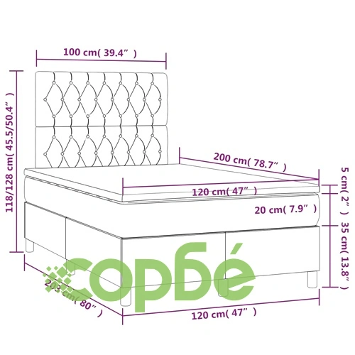 Боксспринг легло с матрак и LED, светлосиво, 120x200 см, плат ➤ топ цена ➤ sorbe.bg