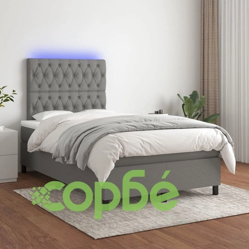 Боксспринг легло с матрак и LED, тъмносиво, 120x200 см, плат ➤ топ цена ➤ sorbe.bg