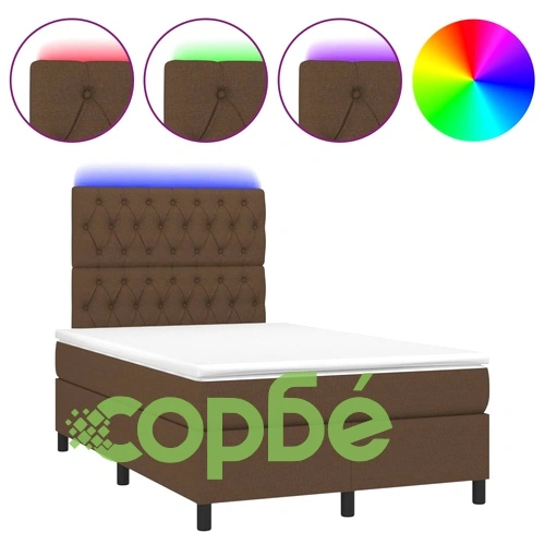 Боксспринг легло с матрак и LED, тъмнокафяво, 120x200 см, плат ➤ топ цена ➤ sorbe.bg