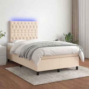 Боксспринг легло с матрак и LED, кремаво, 120x200 см, плат