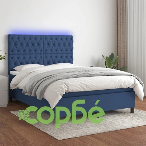 Боксспринг легло с матрак и LED, синьо, 140x190 см, плат ➤ топ цена ➤ sorbe.bg