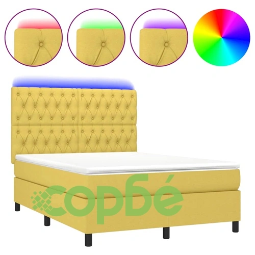 Боксспринг легло с матрак и LED, зелено, 140x190 см, плат ➤ топ цена ➤ sorbe.bg