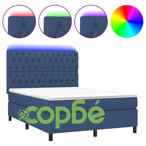 Боксспринг легло с матрак и LED, синьо, 140x200 см, плат ➤ топ цена ➤ sorbe.bg