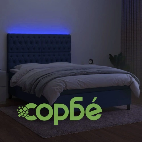 Боксспринг легло с матрак и LED, синьо, 140x200 см, плат ➤ топ цена ➤ sorbe.bg