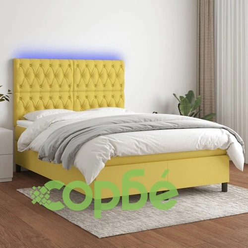 Боксспринг легло с матрак и LED, зелено, 140x200 см, плат ➤ топ цена ➤ sorbe.bg