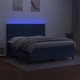 Боксспринг легло с матрак и LED, синьо, 160x200 см, плат