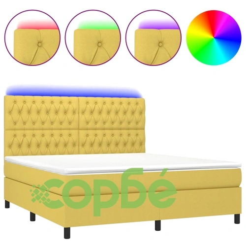 Боксспринг легло с матрак и LED, зелено, 160x200 см, плат ➤ топ цена ➤ sorbe.bg