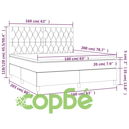 Боксспринг легло с матрак и LED, зелено, 160x200 см, плат ➤ топ цена ➤ sorbe.bg