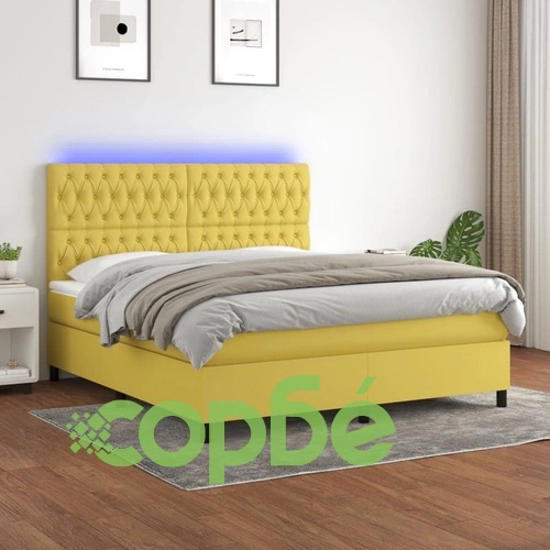 Боксспринг легло с матрак и LED, зелено, 160x200 см, плат ➤ топ цена ➤ sorbe.bg