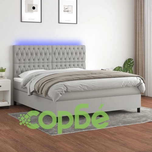 Боксспринг легло с матрак и LED, светлосиво, 180x200 см, плат ➤ топ цена ➤ sorbe.bg