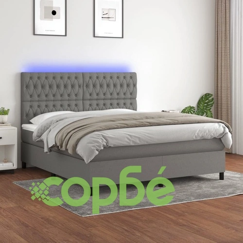 Боксспринг легло с матрак и LED, тъмносиво, 180x200 см, плат ➤ топ цена ➤ sorbe.bg