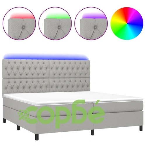 Боксспринг легло с матрак и LED, светлосиво, 200x200 см, плат ➤ топ цена ➤ sorbe.bg
