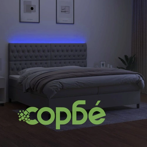 Боксспринг легло с матрак и LED, светлосиво, 200x200 см, плат ➤ топ цена ➤ sorbe.bg