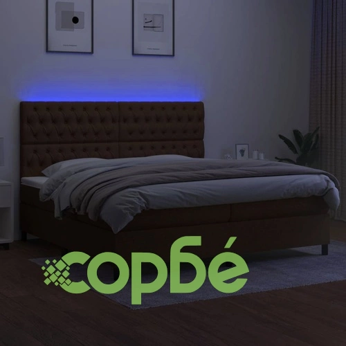 Боксспринг легло с матрак и LED, тъмнокафяво, 200x200 см, плат ➤ топ цена ➤ sorbe.bg