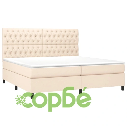 Боксспринг легло с матрак и LED, кремава, 200x200 см, плат ➤ топ цена ➤ sorbe.bg