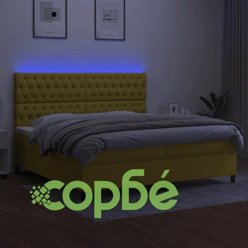 Боксспринг легло с матрак и LED, зелена, 200x200 см, плат ➤ топ цена ➤ sorbe.bg