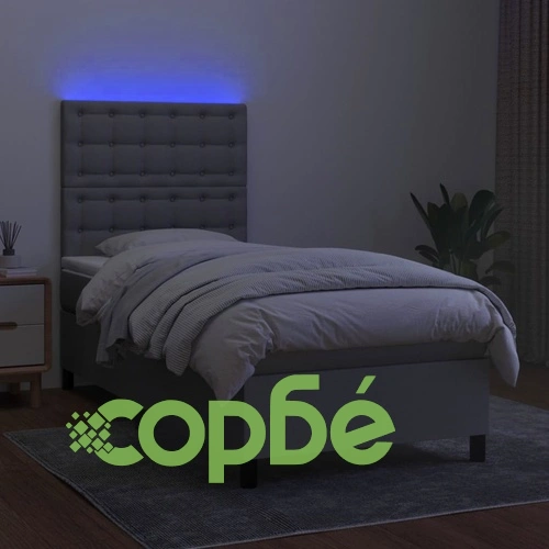 Боксспринг легло с матрак и LED, светлосиво, 80x200 см, плат ➤ топ цена ➤ sorbe.bg