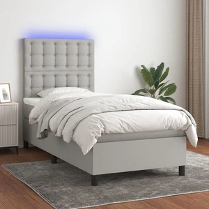 Боксспринг легло с матрак и LED, светлосиво, 80x200 см, плат