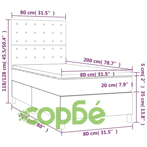 Боксспринг легло с матрак и LED, кремаво, 80x200 см, плат ➤ топ цена ➤ sorbe.bg