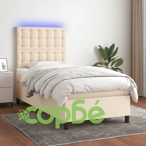 Боксспринг легло с матрак и LED, кремаво, 80x200 см, плат ➤ топ цена ➤ sorbe.bg