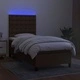 Боксспринг легло с матрак и LED, тъмнокафява, 90x190 см, плат