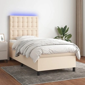 Боксспринг легло с матрак и LED, кремава, 90x190 см, плат