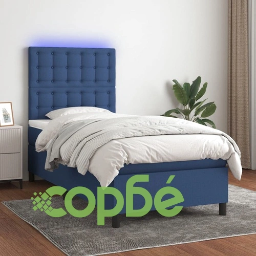 Боксспринг легло с матрак и LED, синя, 90x190 см, плат ➤ топ цена ➤ sorbe.bg