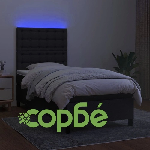 Боксспринг легло с матрак и LED, черно, 100x200 см, плат ➤ топ цена ➤ sorbe.bg