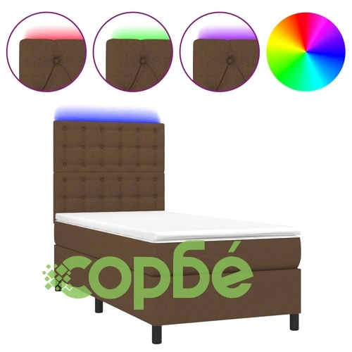 Боксспринг легло с матрак и LED, тъмнокафяво, 100x200 см, плат ➤ топ цена ➤ sorbe.bg