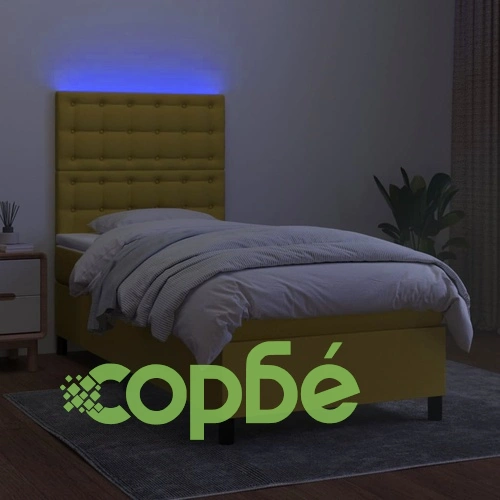Боксспринг легло с матрак и LED, зелено, 100x200 см, плат ➤ топ цена ➤ sorbe.bg