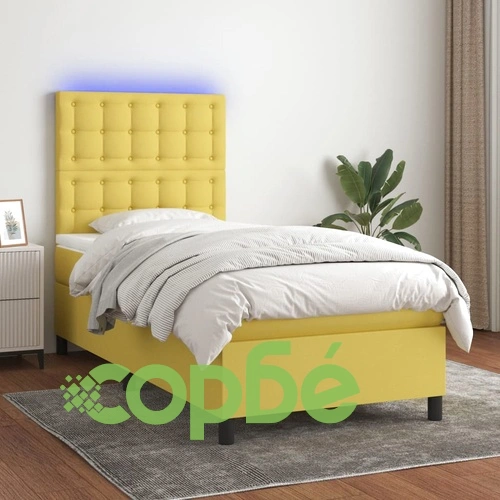 Боксспринг легло с матрак и LED, зелено, 100x200 см, плат ➤ топ цена ➤ sorbe.bg