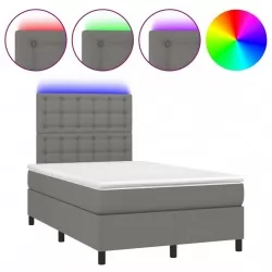 Боксспринг легло с матрак и LED, тъмносиво, 120x200 см, плат