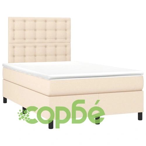 Боксспринг легло с матрак и LED, кремаво, 120x200 см, плат ➤ топ цена ➤ sorbe.bg