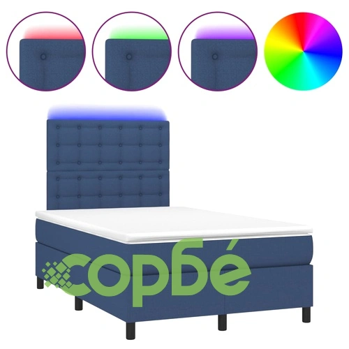 Боксспринг легло с матрак и LED, синьо, 120x200 см, плат ➤ топ цена ➤ sorbe.bg