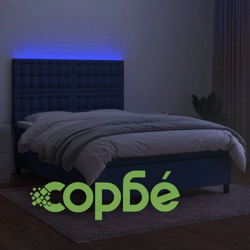 Боксспринг легло с матрак и LED, синьо, 140x190 см, плат ➤ топ цена ➤ sorbe.bg