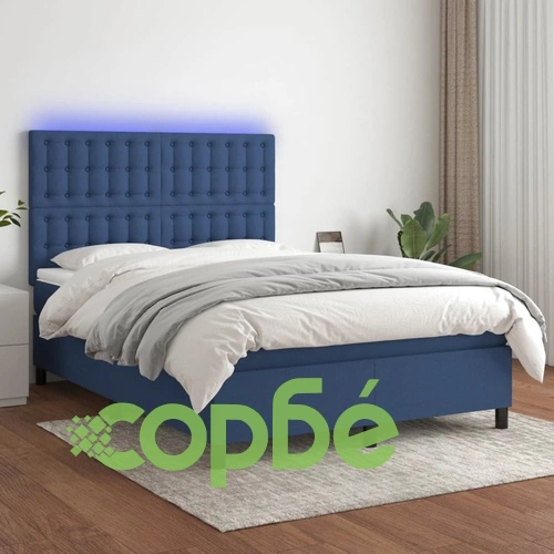 Боксспринг легло с матрак и LED, синьо, 140x190 см, плат ➤ топ цена ➤ sorbe.bg