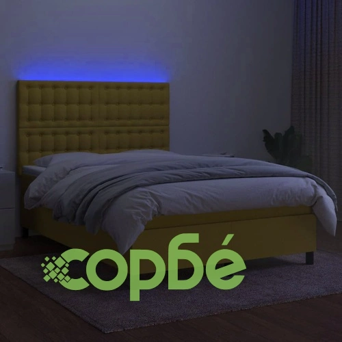 Боксспринг легло с матрак и LED, зелено, 140x200 см, плат ➤ топ цена ➤ sorbe.bg