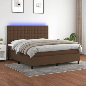 Боксспринг легло с матрак и LED, тъмнокафяво, 160x200 см, плат