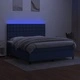 Боксспринг легло с матрак и LED, синьо, 160x200 см, плат