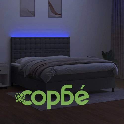 Боксспринг легло с матрак и LED, тъмносиво, 180x200 см, плат ➤ топ цена ➤ sorbe.bg