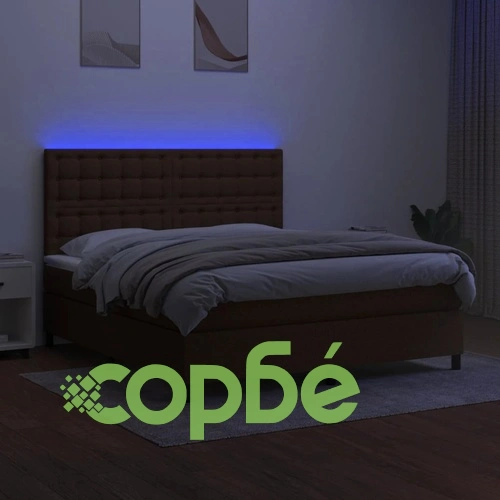 Боксспринг легло с матрак и LED, тъмнокафяво, 180x200 см, плат ➤ топ цена ➤ sorbe.bg