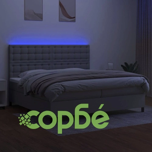 Боксспринг легло с матрак и LED, светлосиво, 200x200 см, плат ➤ топ цена ➤ sorbe.bg