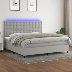 Боксспринг легло с матрак и LED, светлосиво, 200x200 см, плат