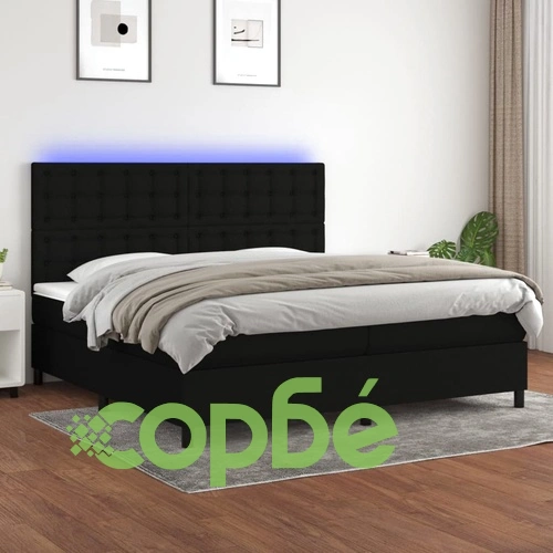 Боксспринг легло с матрак и LED, черна, 200x200 см, плат ➤ топ цена ➤ sorbe.bg