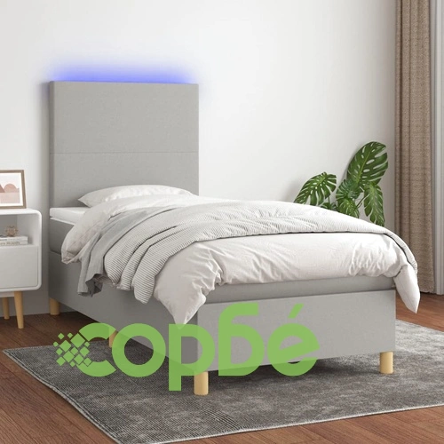 Боксспринг легло с матрак и LED, светлосиво, 80x200 см, плат ➤ топ цена ➤ sorbe.bg