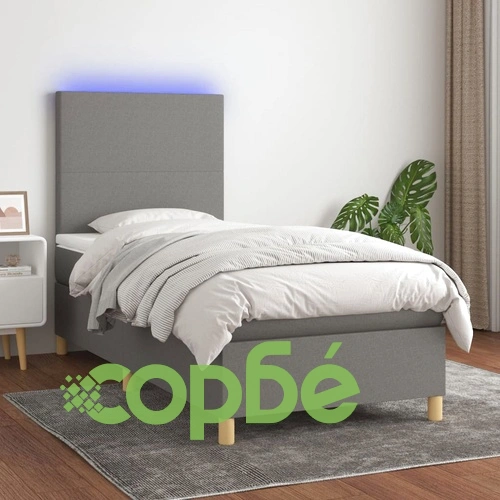 Боксспринг легло с матрак и LED, тъмносиво, 80x200 см, плат ➤ топ цена ➤ sorbe.bg