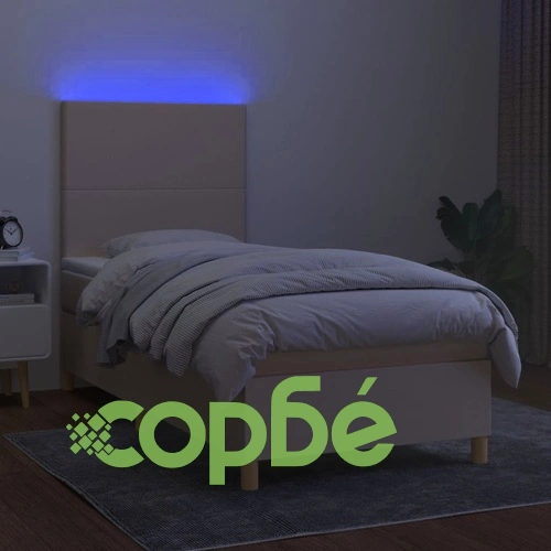Боксспринг легло с матрак и LED, кремаво, 80x200 см, плат ➤ топ цена ➤ sorbe.bg
