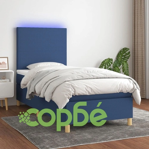 Боксспринг легло с матрак и LED, синьо, 80x200 см, плат ➤ топ цена ➤ sorbe.bg