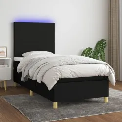 Боксспринг легло с матрак и LED, черна, 90x190 см, плат