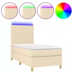 Боксспринг легло с матрак и LED, кремава, 90x190 см, плат